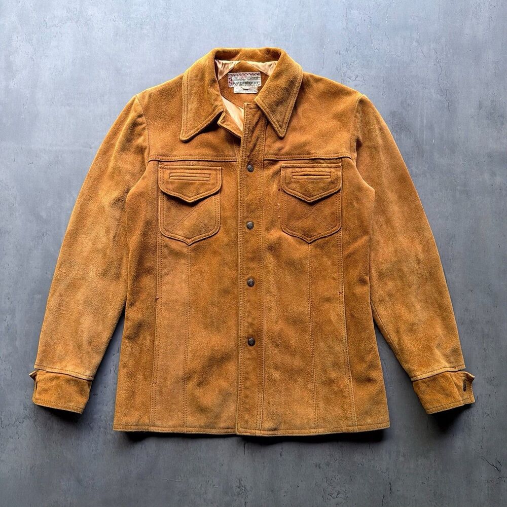 Vintage 70s McGregor Suede Leather Jacket Men 38 Brown Western Snap Shirt Coat